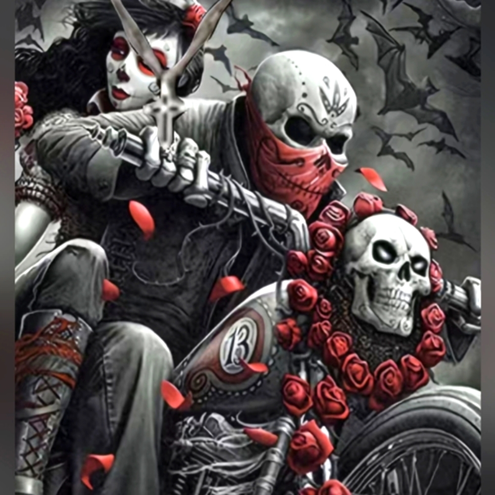 BIKERS 🏍️💀3-D Digital  Pattern Men's Graphic Tee Motorcyclist Grimreaper...